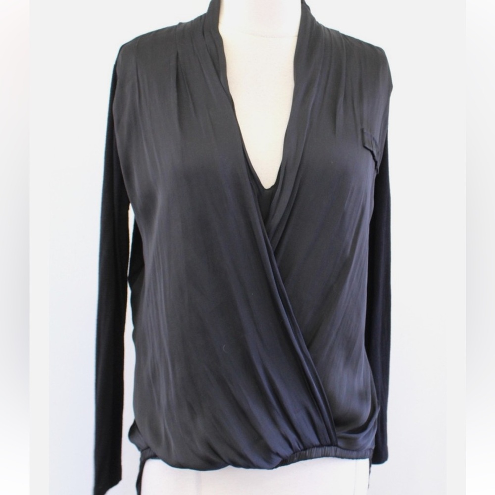 Dolan x Anthropologie Black Saros Surplice Top Blouse